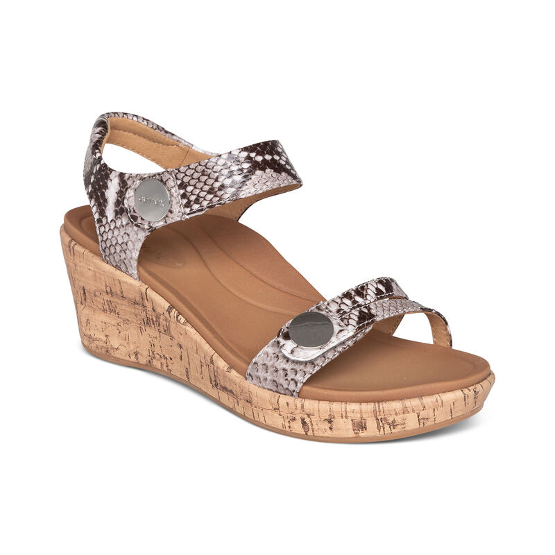 Aetrex Womens Livia Adjustable Quarter Strap Wedges Snake - ScmB89YgZ